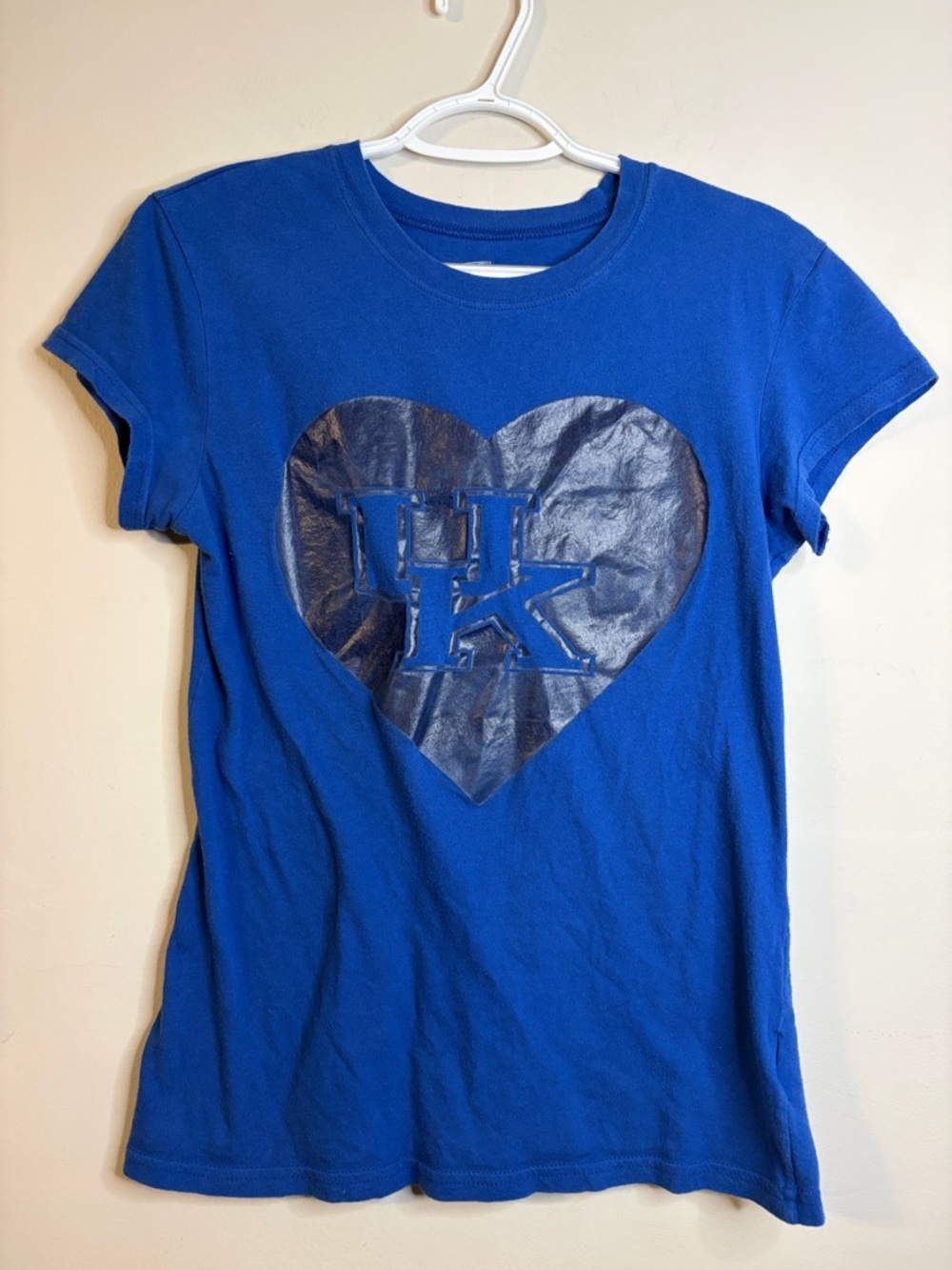 🏷️ Soffe Girls Royal Blue Short Sleeve Heart UK Logo Tee Size Large GUC #62